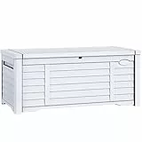 YITAHOME 450 L Groß Gartenbox Wasserdicht, Abschließbarem Outdoor Kissenbox Garten Auflagenbox Wetterfest Aufbewahrungsbox für Gartengeräten Poolzubehör Spielzeug, Weiß, 141 x 66.8 x 59.9cm