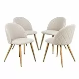Homy Casa 4er Set Esszimmerstühle Fleece Stoff Küchenstuhl für Esszimmer Schlafzimmer Wohnzimmer Eiche Metallbeine Beige