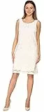Bellivalini Damen Kleid Knielang Spitzenkleid festlich Sommerkleid ohne Ärmel Rose Muster Rundhals BLV50-260 (Ecru, XL)