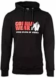 Gorilla Wear - Classic Hoodie - Schwarz - Bodybuilding Sport Alltag Freizeit mit Logo Aufdruck leicht und bequem für optimale Bewegung aus Polyester und Spandex, S