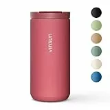 Vinsun Thermobecher Kaffee to go 380ml - Edelstahl, auslaufsicher, warmhaltend - Heiß & Kaltgetränke - roter Kaffeebecher mit Deckel für Urlaub, Auto, Büro