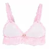 Satini Sissy Rüschen Spitze Tailliert Durchsichtiges Bralette BH (Weiß - Zartrosa, XL)