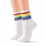 Durio Unisex Socken mit Regenbogen Muster LGBTQ Socken Stolz Sportsocken Gestreifte Regenbogen für Herren und Damen