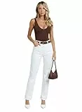 ESRA weiße Hose Damen Hose Elegant Business Hose Stretch Stoffhose Straight Leg Hose - Premium High Waist Hose Weiss Damen