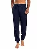 Marvmys Schlafanzughose Herren Lang mit Bündchen Einfarbige Pyjamahose für Männer Schlafhose Haushose Freizeithose mit Knopfleiste Navy blau L