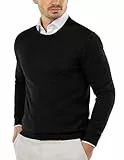 COOFANDY Pullover Herren Business Schwarz Rundhals Feinstrick Strickpullover Regular Fit Winterpullover Sweater L