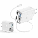 TOPADRE 65W USB C Ladegerät mit 85CM Einziehbares Ladekabel, 3-Port Schnellladegerät USB C Netzteil PPS PD3.0 für MacBook Pro/Air, für iPad Pro, für iPhone 17/16/15/14 Pro Max, Galaxy S25+/S24, Weiß