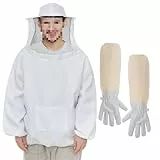 ERMWALR Imker-Schutzanzug mit Kapuze und Maske stichfeste professionelle Imkerbekleidung, Schutzanzug für Imker und Bienenhalter inklusive Imkerhandschuhe aus Schafsleder (L)