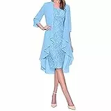 Lange Elegante Abendkleider Für Hochzeiten,Kleider Hochzeitsgast Damen Abendkleid Elegant Silvester Kleider Damen Damenmode Zwei Stücke Charming Hochzeitskleid Solide Farbe Mutter (Light Blau,M)