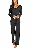MAXMODA Damen Schlafanzug Langarm Pyjama Set Nachtwäsche Zweiteiliger Schwarz S