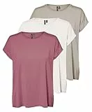 VERO MODA Damen VMAVA Plain SS TOP GA JRS 3-Pack Kurzarm Shirt, Mesa Rose/White Alyssum/Chateau Gray, L