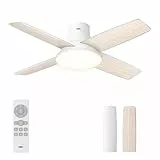 Dreo Ceiling Fan with Light and Remote Control, 44 Inch Flat Black Reversible 5CC 6 Level Dimmable 6 Speeds Quiet Timer Easy Assembly for Bedroom