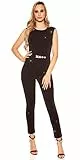 Koucla Damen Overall Jumpsuit Playsuit mit Schnalle (Schwarz-Silber(Glitzer), S)