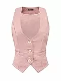 Allegra K Damen Vintage Weste Knopfleiste Steampunk Jacquard Ärmellos Anzugweste Weste, rose, L