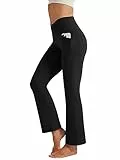 Friptspyg Hose Damen Flared Leggings V High Waist Schlaghose Elegant Jogginghose Stretch Yogahose mit Taschen Sporthose, Schwarz M