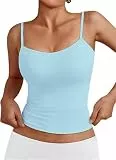 OYIGELZ Damen Sommer Tank Top Ärmelloses Slim Fit Basic Shirt Camisole Streetwear Spaghettiträger Himmelblau M