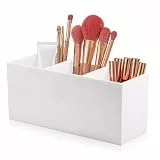 SJDOFU Make-up-Pinselhalter, Kosmetik Pinselhalter mit 3 Fächern, Acryl Schminkaufbewahrung Kosmetikpinsel Behälter Make Up Pinsel Organizer für Pinsel Eyeliner Lippenstift Bürsten (Weiß)