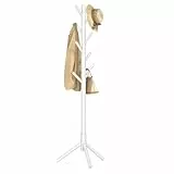 VASAGLE Garderobenständer, Kleiderständer aus Massivholz, Garderobe in Baumform, 8 Haken, 3 verstellbare Höhen, für Kleidung Hut Tasche, Wohnzimmer Schlafzimmer Büro, weiß RCR04WT