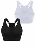 Litherday 2er Pack Sport BH Damen Starker Halt Push Up Sports Bra Atmungsaktiv Racerback Sport-BHS Sportunterwäsche für Damen Abnehmbar Gepolstert für Fitness Yoga Training Schwarz+Weiß M