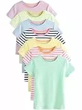NEXT Mädchen Einfarbige T-Shirts in Pastelltönen, 7er-Pack Multi-Streifen 134