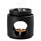 Duftlampe aus Keramik mit Teelichthalter,Aromalampe,Öl- und Wachsdiffusor,Stövchen für ätherische Öle,Abnehmbare Schale(Schwarz)