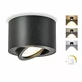 GeyouLux LED Aufbauspots Dimmbar - Extra Flach 30° Schwenkbar Ø80x50mm Deckenstrahler Schwarz - 5W 500LM LED Modul 230V - 3000K/4000K/6500K Aufbauleuchte Aufputz Spots Aufbaustrahler Rund 1 Stück