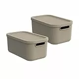 Rotho Albula light 2er-Set Aufbewahrungsbox 12l mit Deckel, Kunststoff, beige