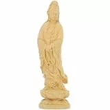 NOLITOY Guan-Yin-Statue aus Holz: Auf Lotus Stehend Fengshui Kwan Yin-Skulptur Geschnitzte Kuanyin-Figur zum Sammeln Bodhisattva Avalokitesvara-Figur für Buddhistisches Ornament des Neuen