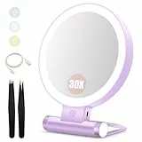 B Beauty Planet Kosmetikspiegel mit Beleuchtung, 30 fache/1-fach Doppelseitige Tischspiegel,3 Farblichter, DimmbarerSchminkspiegel,Reisen Kosmetik Spiegel mit Beleuchtung(Violett 30x Kosmetikspiegel)