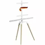 SCHWAIGER 658200 TV Ständer Staffelei Holz Bodenstativ Halterung für Flachbildschirme bis 65 Zoll max. 35kg mit Soundbarhalter weiß/Buche echtes Holz Luxus Premium