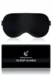 Aosun Schlafmaske Seide für Seitenschläfer, 100% Bio Maulbeerseide, 9 8% Lichtblockierende Schlafbrille mit Verstellbarem Band für Frauen & Herren & Kinder, Schlaf Augenmaske für Reise Gadget, Schwarz