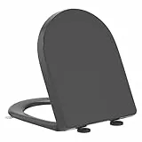 YEAUPE PRO Toilettendeckel mit Absenkautomatik D Form, WC-Sitz einfache Montage, Klodeckel abnehmbarer, bis 175 kg belastbar, 44,6 * 36,1, Grau, inkl. Installationsschablone