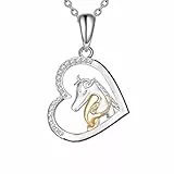 Yuluzeln Pferdehalskette Geschenke für Mädchen Silber Liebe Herz Anhänger Schmuck für Ehefrau Mutter Tochter Enkelin Nichte 18'，Geburtstag Weihnachten Muttertagsgeschenk (Goldmädchen)
