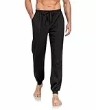 COLORFULLEAF Schlafanzughose Herren Lang Schlafhose mit Bündchen Pyjamahose für Männer Jogginghose 1/2er Pack Haushose(Schwarz,M)