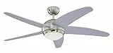 132 cm Deckenventilator Bendan 72220 mit Einzelleuchte und fünf Flügeln, Ausführung in seidenmattem Chrom mit Opalmilchglas