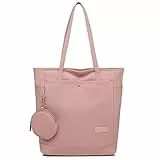 JANSBEN Shopper Damen Groß mit Klein Münzbeutel Handtasche Tasche Mädchen Schultertasche Tote Bag mit Reißverschluss Stofftaschen für Geschenk und Schule unterwegs Rosa