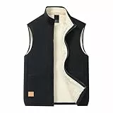 Herren-Weste, Lammfell-Weste, einfarbig, Fleece-Weste, weich, leicht, lässig, normale Passform, ärmellos, einfarbig, modisch, langlebig, vielseitig, Schwarz , 4X-Large