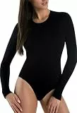 Teyli Bodys Damen - Langarm Body Damen für den Alltag - Frauen Body Bluse Women aus Hochwertiger Material - Frauen Body Elegant mit Rundhalsausschnitt Schwarz 3XL
