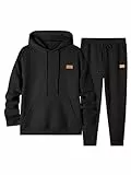 Elegancity Herren Jogginganzug Set Casual 2-Teiliger Trainingsanzug mit Kapuzenpullover und Herren Jogginghose Casual Sportanzug Pullover Hoodie Laufanzug mit Strukturmuster，Schwarz L
