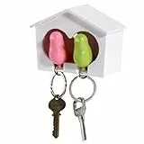 Holibanna Weiß Vogelhaus mit 2 Pfeife Schlüsselanhänger Rosa Grün Sparrow Schlüssel Ring Halter