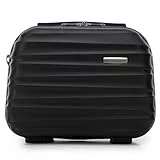 WITTCHEN Kosmetikkoffer Reisekoffer Handgepäck Kabinengepäck Rollkoffer Hartschale aus ABS Reisegepäck Kulturbeutel Kosmetiktasche Damen Groove Line schwarz Lufthansa/Eurowings/Condor