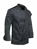 strongAnt Herren Kochjacke Moderne Wasserabweisend mit Druckknöpfen Langarm Slim Fit - Grau, XL