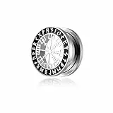 BlackAmazement 316L Edelstahl Flesh Ohr Tunnel Plug Piercing Vegvisir Aegishjalmur Aegishjalmr Wikinger Symbol Schreckenshelm Runen Kreis schwarz silber Biker Herren (Farbe Silber - Ø 10mm - 1 Stück)