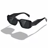 kimorn Rechteck Sonnenbrille für Frauen Männer Trendy Retro Trendy Sonnenbrille 90's Vintage Square Frame (Schwarz)