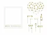 PartyDeco Hochzeit Foto Rahmen She said yes Foto Gadgets Photo Booth Zubehör Kit Halter Party Requisiten für Fotoshootings Selfie Braut und Bräutigam Ballons Herzen