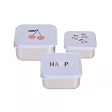 LÄSSIG Snackbox Kinder 3er Set Edelstahl Brotdose/Snackbox Stainless Steel Happy Fruits Cherry