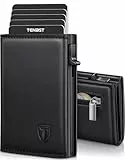 TENBST Geldbörse Herren, Slim Wallet Geldbeutel mit Münzfach & RFID Schutz, Leder Portmonee, 8 Fächer für Kreditkarten, Kartenetui Herren - Schwarz