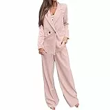 Generisch 2025 Damen Hosenanzug Elegant 2 Teiler Hosenanzüge Business Anzug Set Zweiteiler Einfarbig Blazer Hose Festlich Lange Hosenanzüge Sportlich Slimfit Streetwear Frauen Baumwolle Freizeitanzug