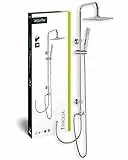 aquaSu® Duschsystem Proda mit Regendusche & Handbrause eckig | Stab-Handbrause & Kopfbrause | je 1 Strahlart | Anti-Kalk Regendusche | Duschgarnitur mit Wandstange und Gleiter | Chrom | 72329 9