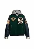 Superdry Herren College-Bomberjacke mit Kapuze und Aufnähern Dunkles Piniengrün L